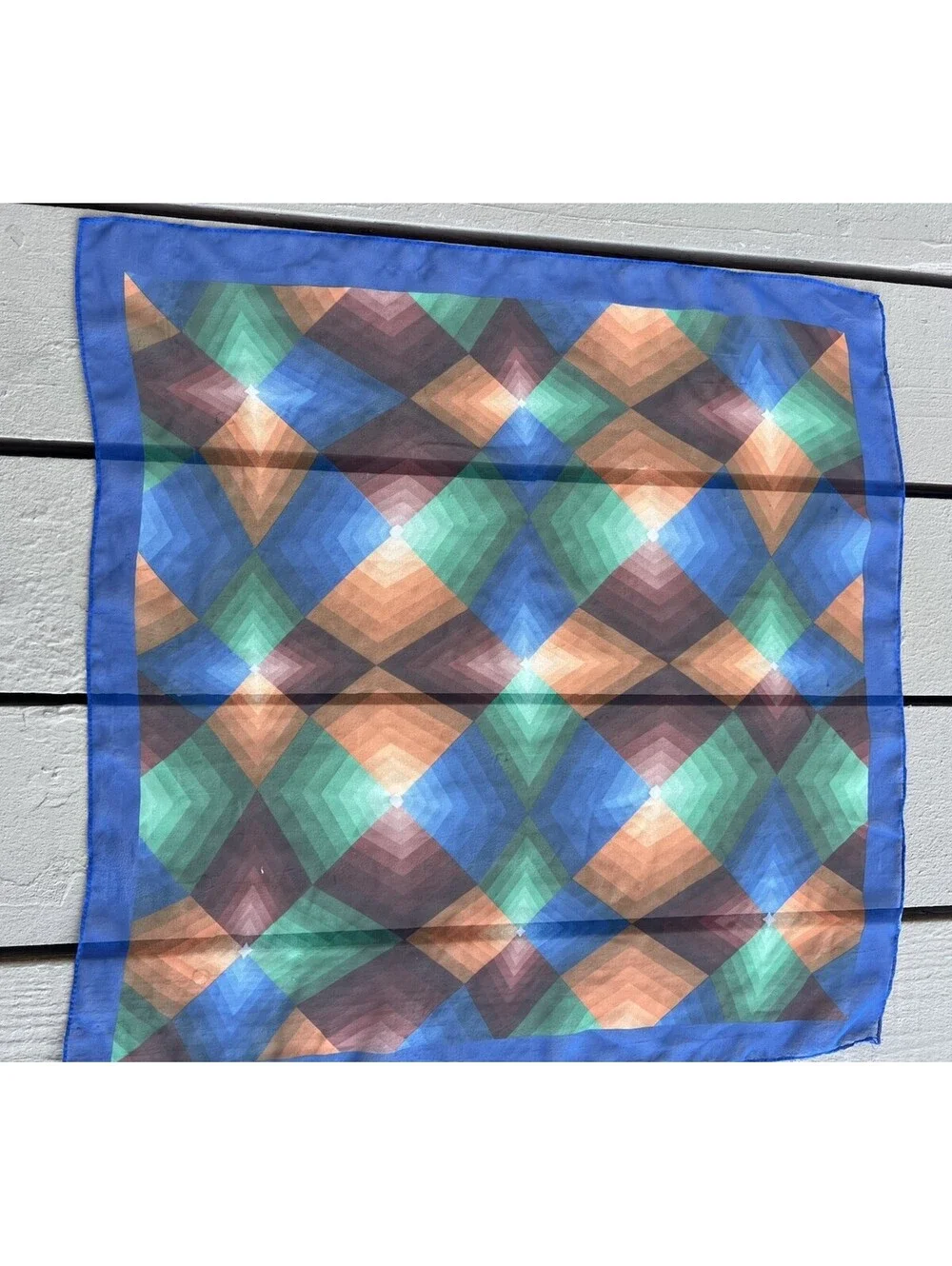 Womens Blue Brown Green Small Scarf 21” X21”.